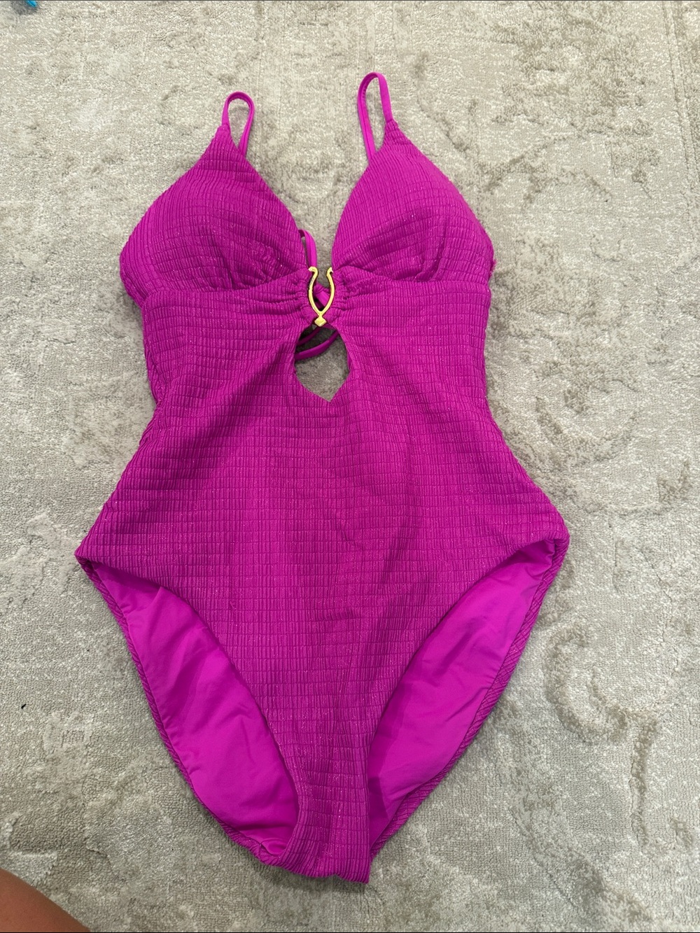 BECCA Magenta One-Piece Swimsuit with Gold Ring Accent